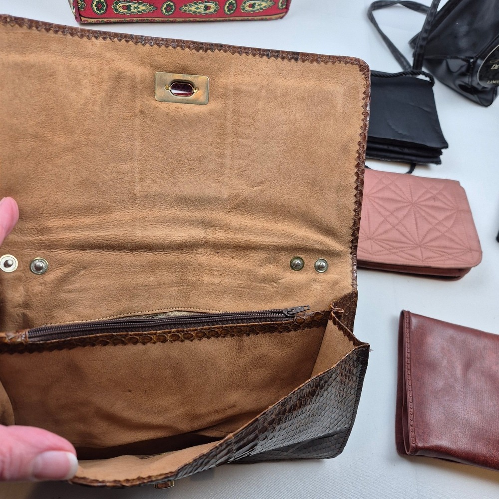 Vtg Clutch Purse Lot 9pc Beaded Eelskin Look Brocade Travel Cosmetic Retro Mix‎ - Picture 10 of 12